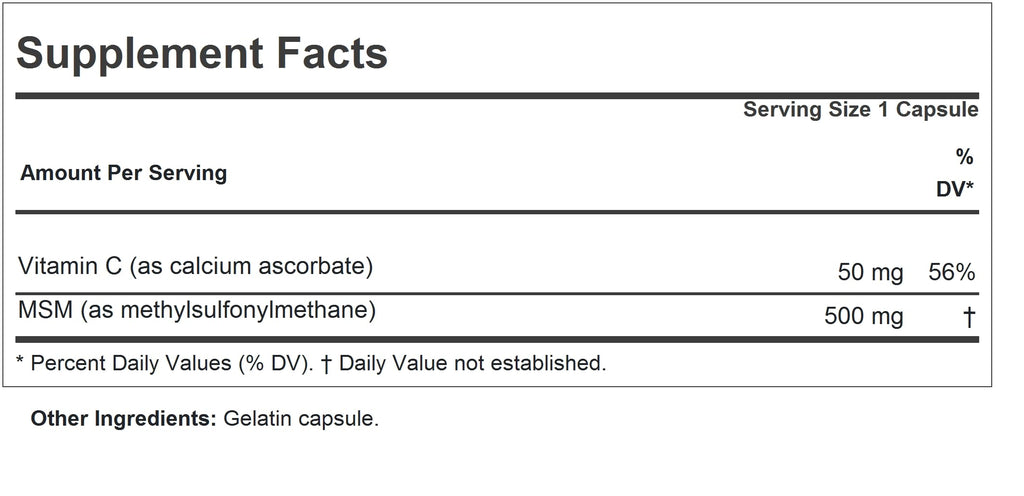 Andrew Lessman MSM 500 supplement facts label