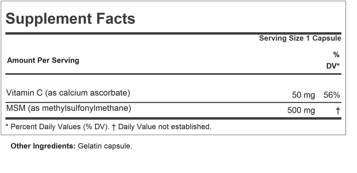 Andrew Lessman MSM 500 supplement facts label