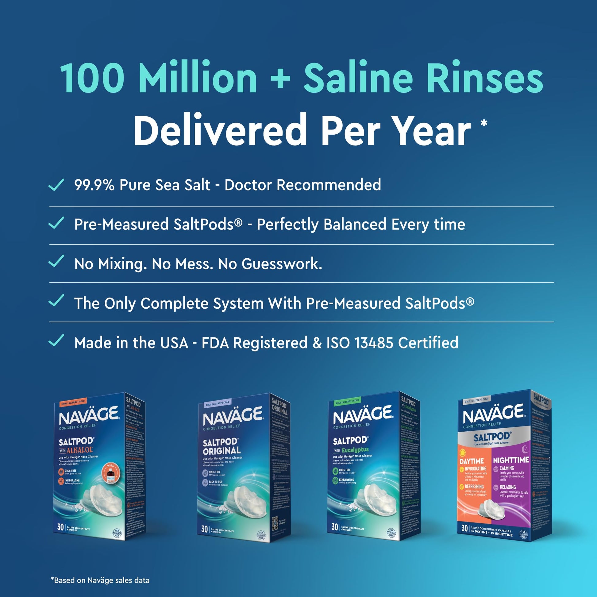 Navage nasal irrigation salt refill pack stacked