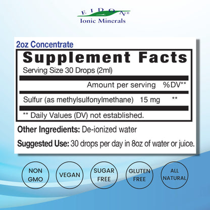 Eidon Ionic Minerals Sulfur Liquid Concentrate dropper bottle for joint health