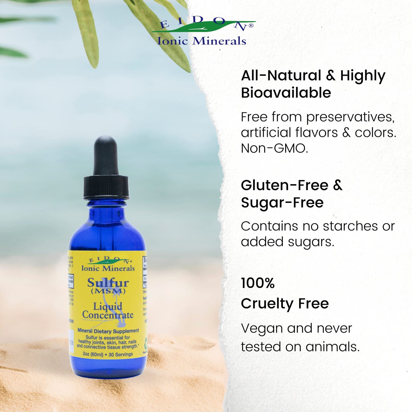 Eidon Ionic Minerals unflavored liquid sulfur supplement packaging