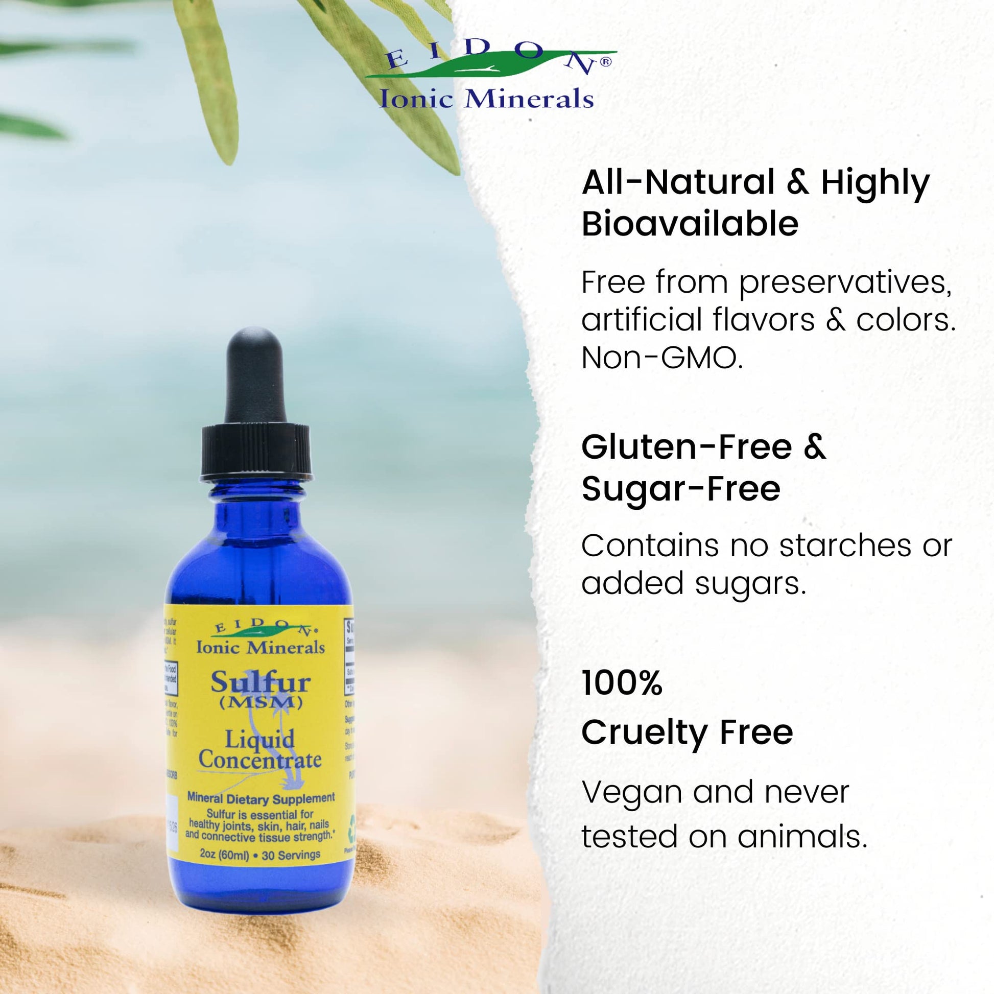 Eidon Ionic Minerals unflavored liquid sulfur supplement packaging