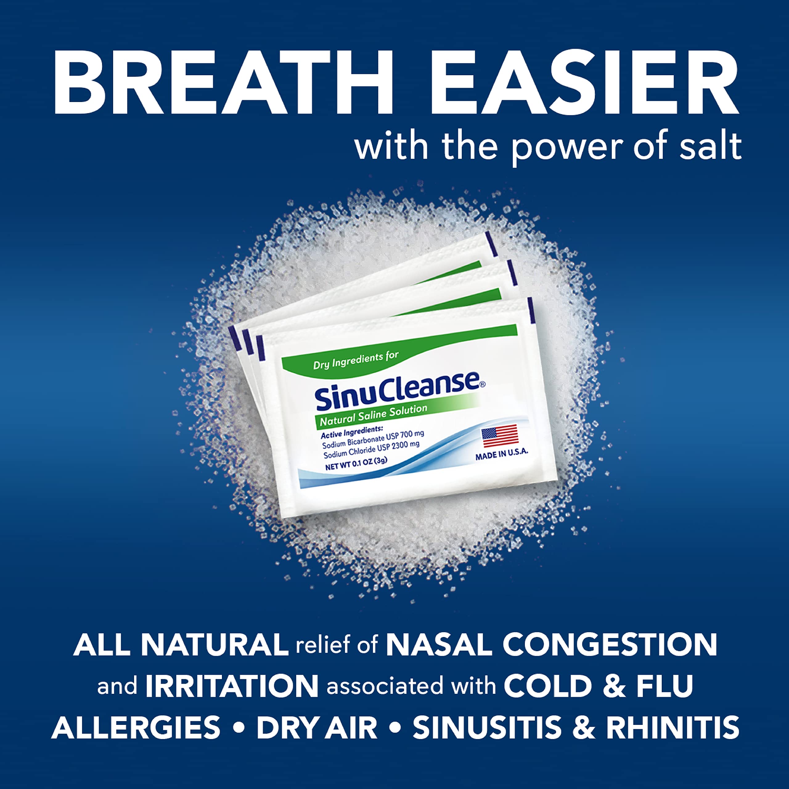 SinuCleanse saline refill box showing pharmaceutical grade label
