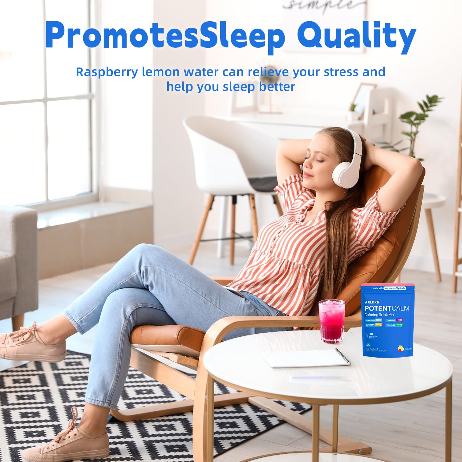 Sugar free gluten free daily calm dietary supplement packaging view.