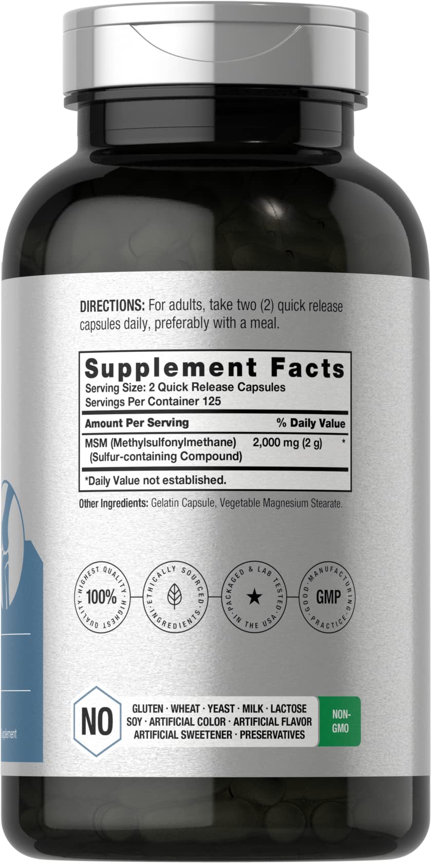 Horbäach methylsulfonylmethane supplement bottle nutritional facts label
