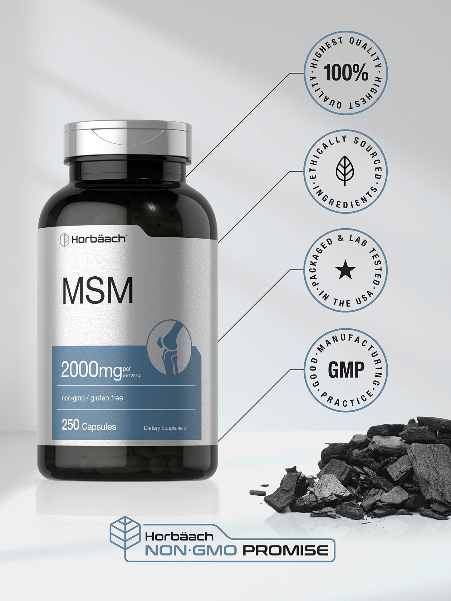 Premium imported MSM quick release capsules supplement back panel nutrition facts