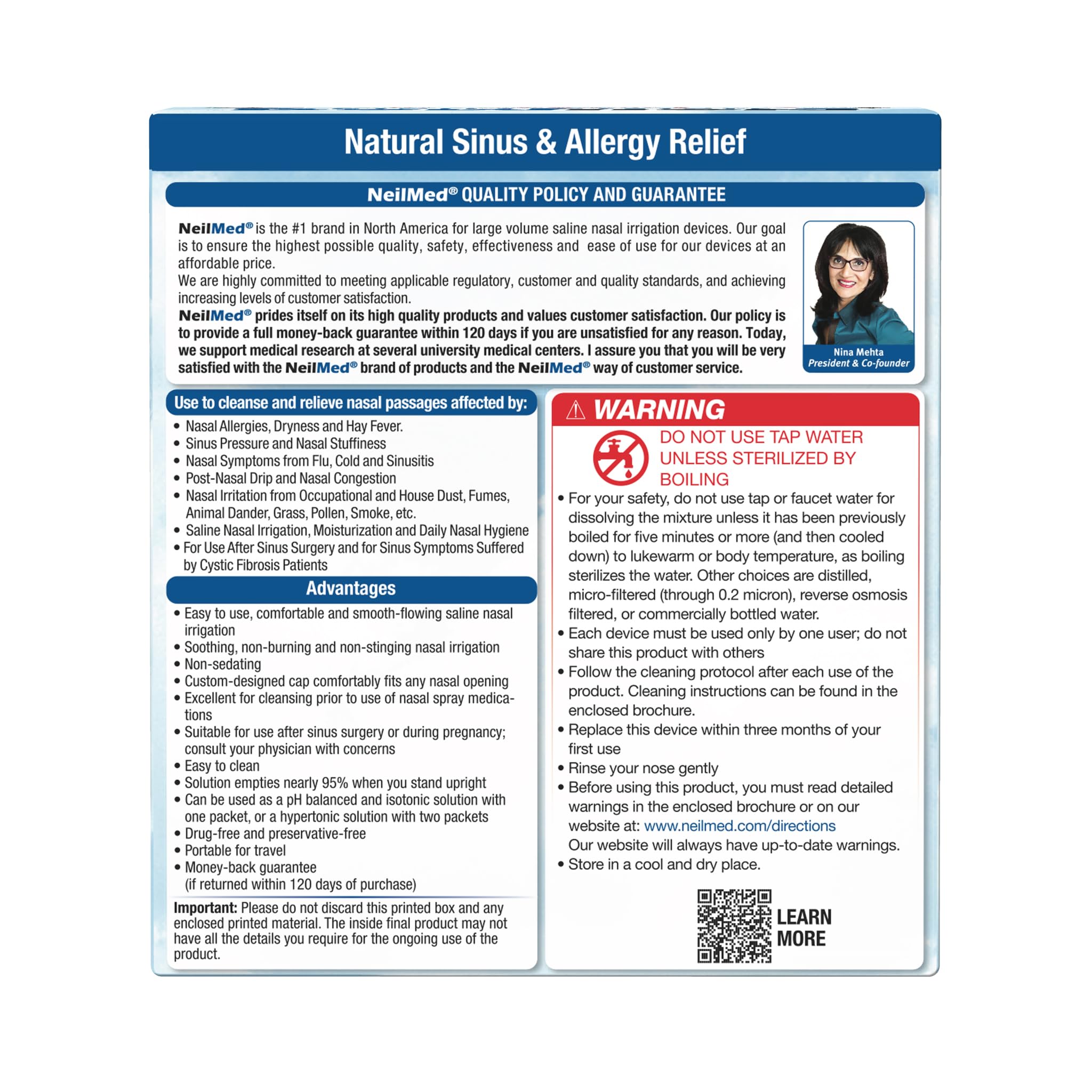 NeilMed Sinus Rinse box packaging with 50 count label