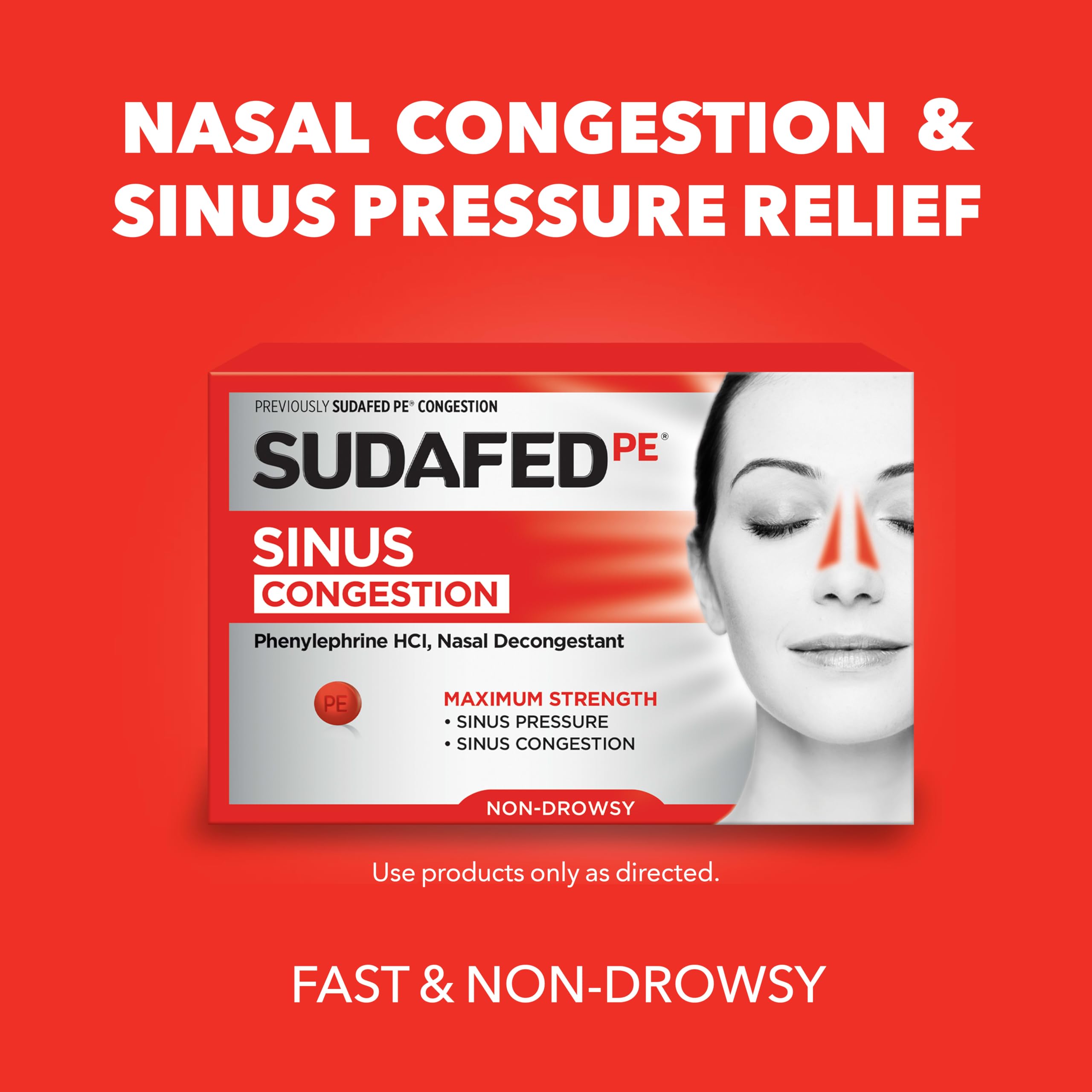 Side view of Sudafed PE 36 count box showing active ingredients