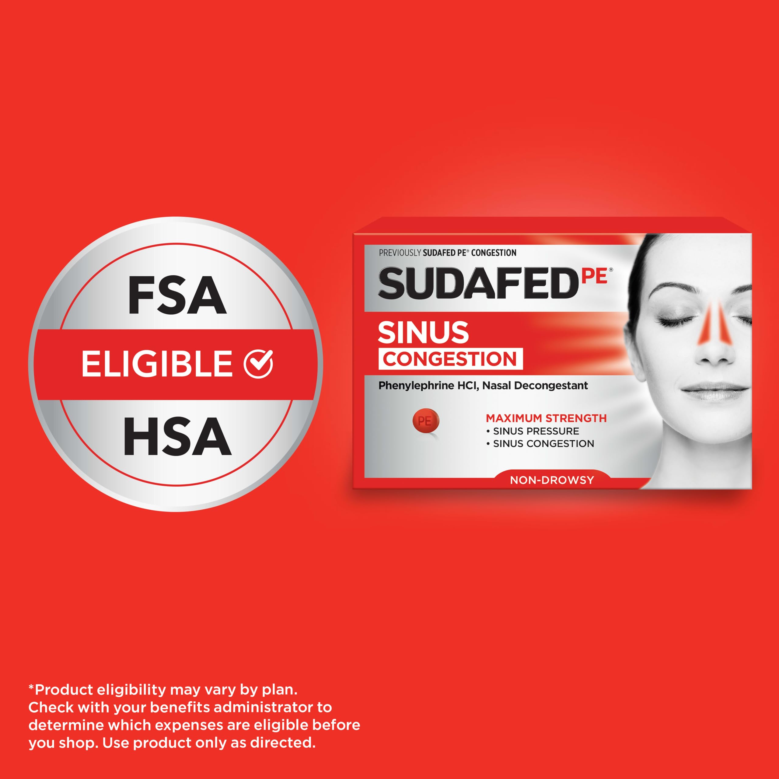 Close up of Sudafed PE packaging showing non-drowsy label
