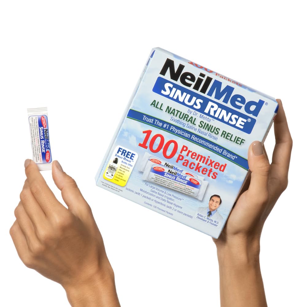 Close up of NeilMed Sinus Rinse 100 count sachet box