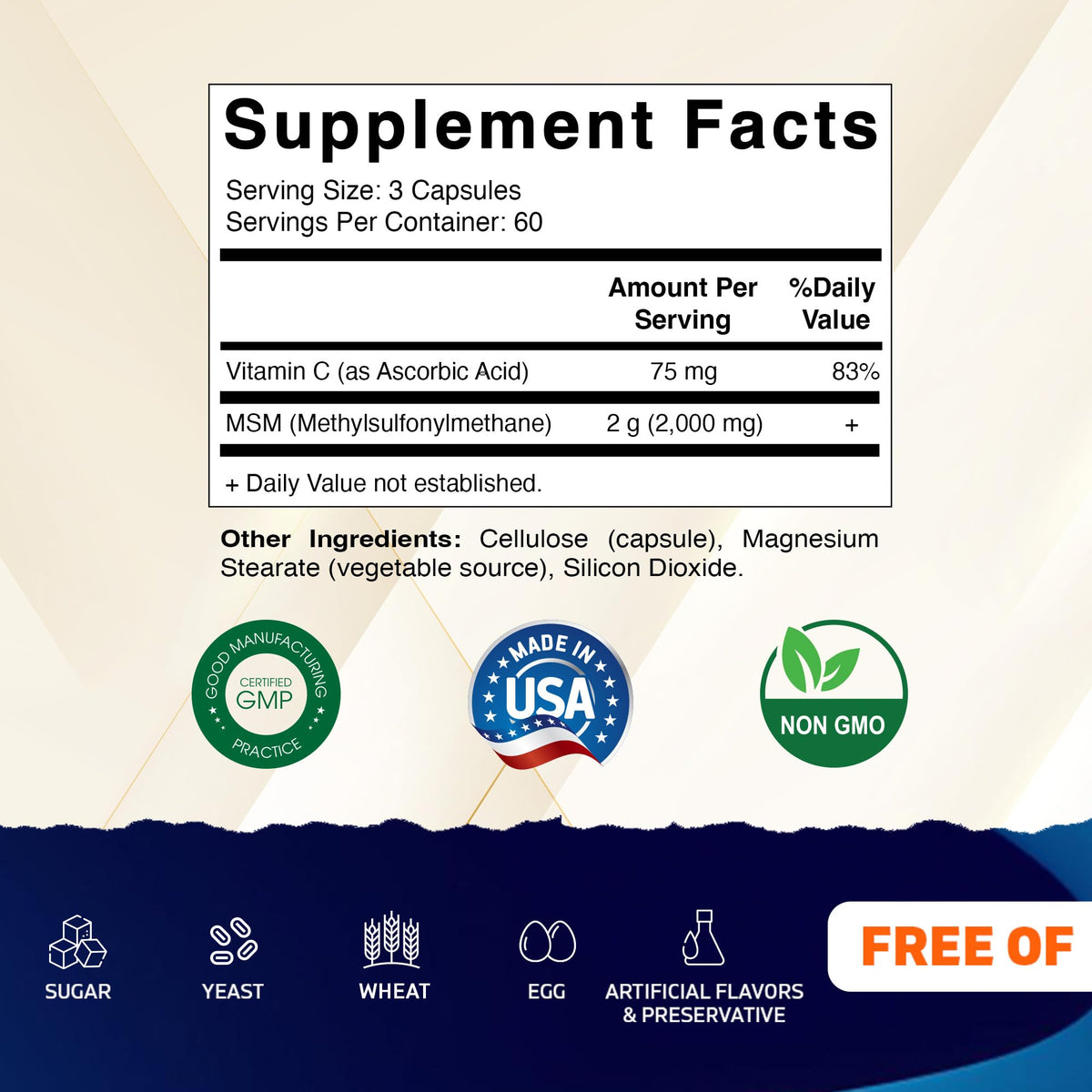 Vitamatic MSM nutritional supplement label details