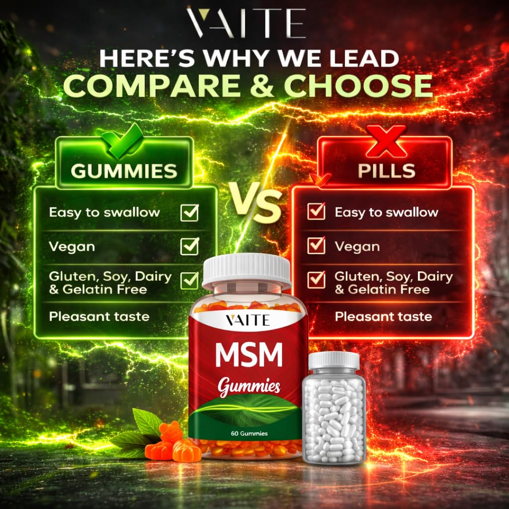 Vaite MSM joint and cartilage support sixty counts chewable gummy vitamins label information.