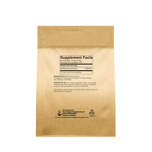 Methylsulfonylmethane dietary supplement bag showing clean single ingredient labeling