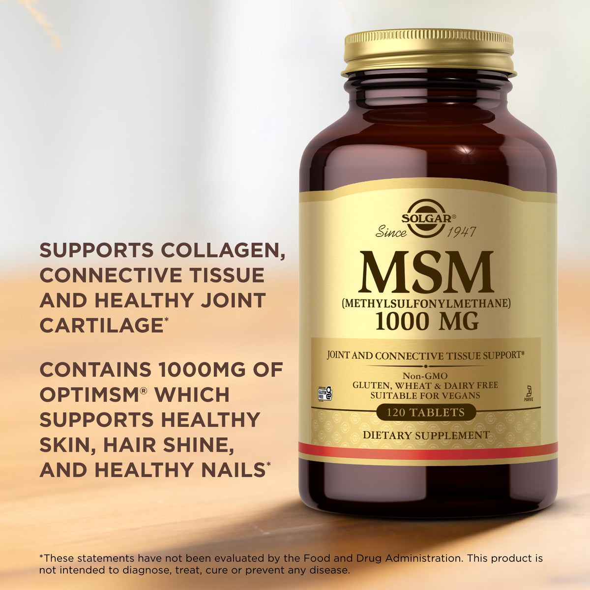 Solgar MSM 1000 mg tablets close up texture