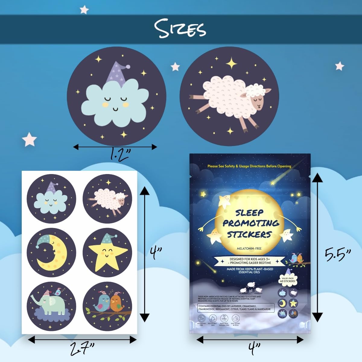 Aromatherapy sleep patches sheet demonstrating easy peel non transdermal application for clothing.