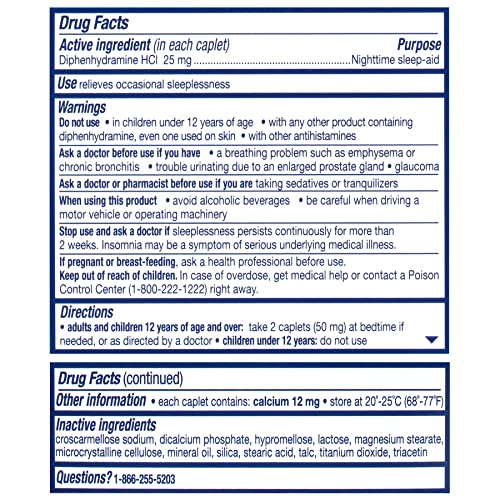 Side view of Nytol Quick Caps 32 Count box displaying important drug facts and dosage details.