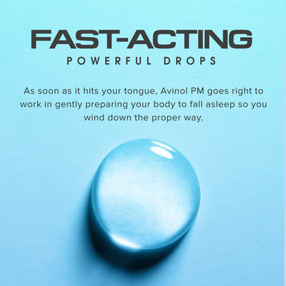 Avinol PM berry flavor non habit forming natural liquid sleep drops packaging detail