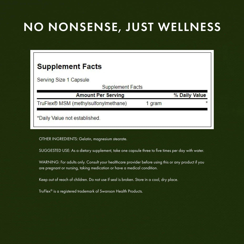 Swanson TruFlex MSM supplement bottle back label details
