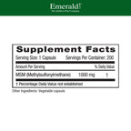 Emerald Labs MSM 1000mg dietary supplement product label back nutritional facts
