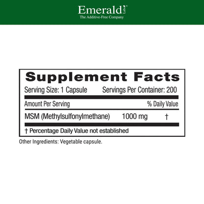 Emerald Labs Methylsulfonylmethane 200 vegetable capsules label details