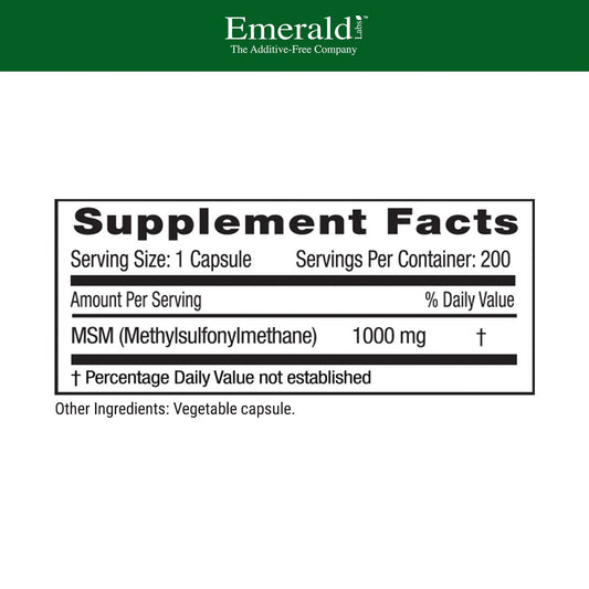 Emerald Labs Methylsulfonylmethane 200 vegetable capsules label details