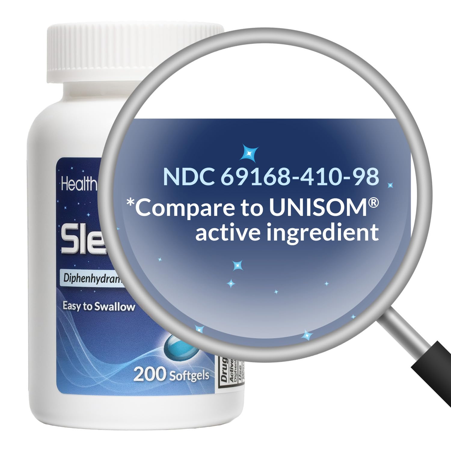 HealthA2Z Diphenhydramine Hydrochloride 50mg supplement facts and drug facts label