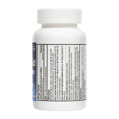 HealthA2Z blue liquid-filled sleep aid softgels next to the container
