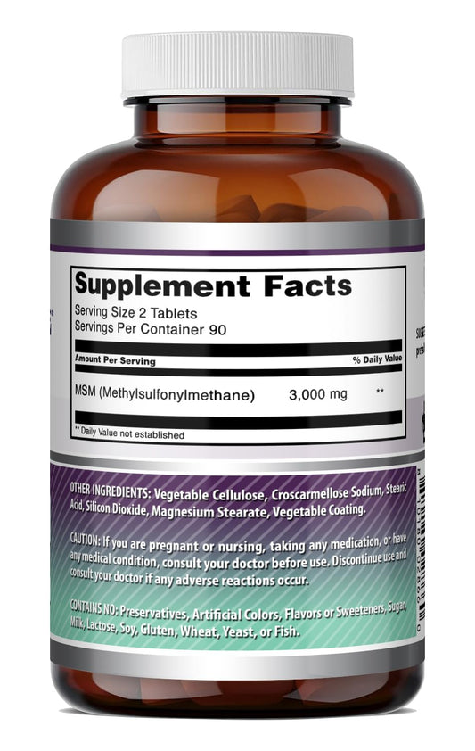 Amazing Formulas methylsulfonylmethane 180 unflavored tablets ingredient list label