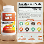 Best Naturals MSM 180 tablets nutrition facts supplement label