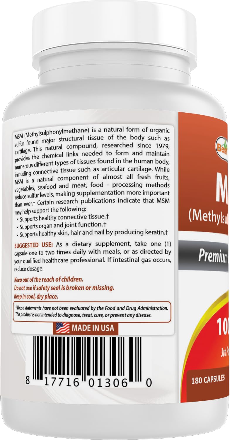Best Naturals MSM 1000 mg bottle top cap seal