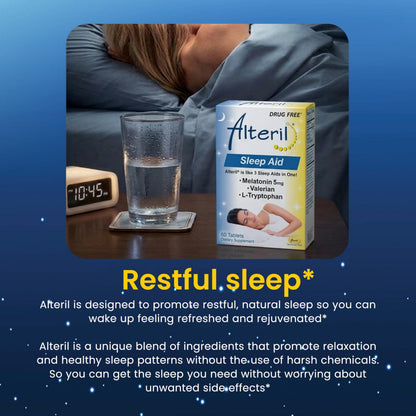 Back label of Alteril all natural sleep helper with full ingredient concentrations.