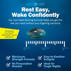Side view of NUVICARE sleep support container displaying clear dosage instructions for adults