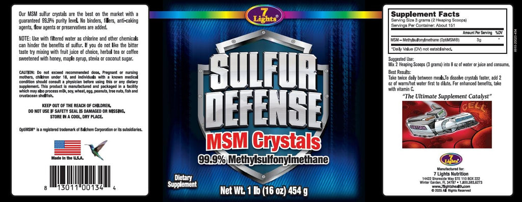7 Lights Sulfur Defense OptiMSM powder supplement facts label