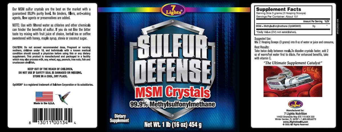 7 Lights Sulfur Defense OptiMSM powder supplement facts label
