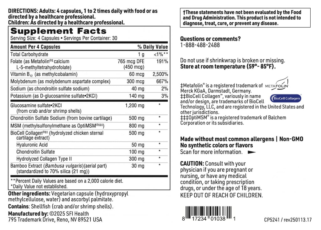 Klaire Labs Joint Support Formula capsule count and ingredients