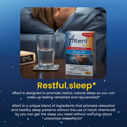 Alteril drug free non habit forming sleep aid capsule close up view