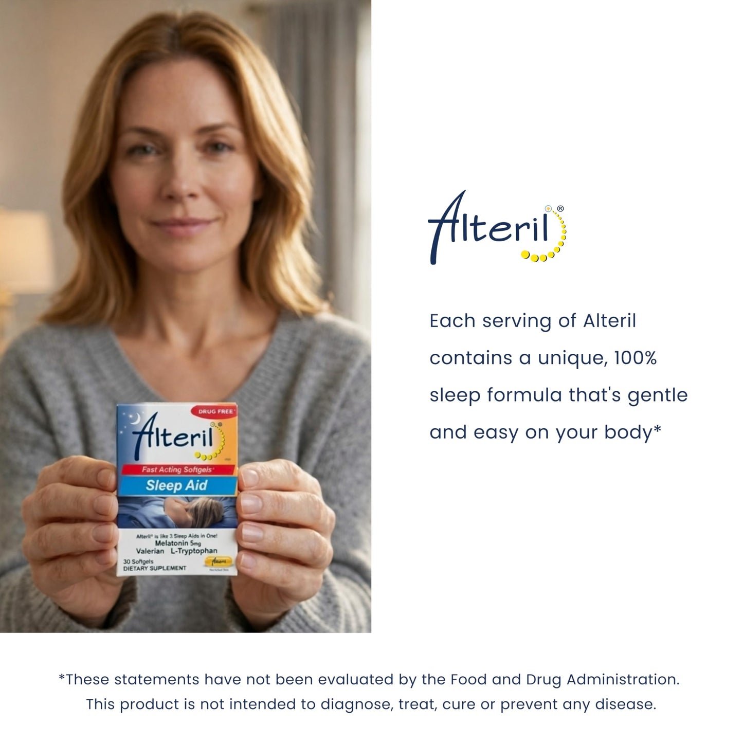 Alteril melatonin and valerian formula imported packaging directions side