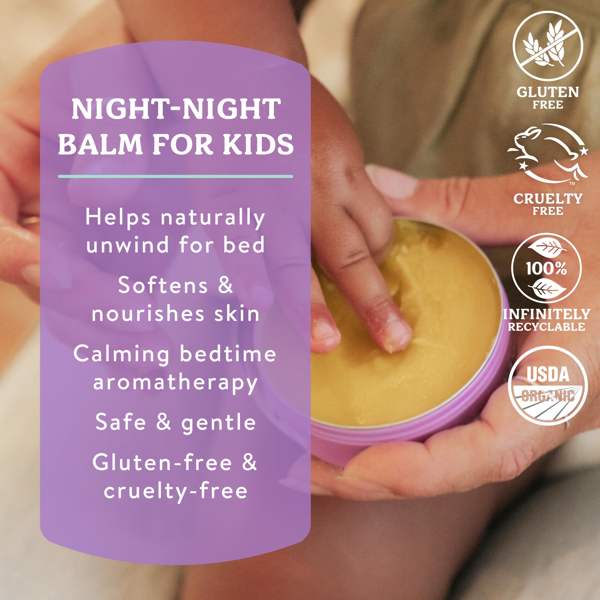 Authentic Badger calming aromatherapy balm for children showing lavender and chamomile illustration