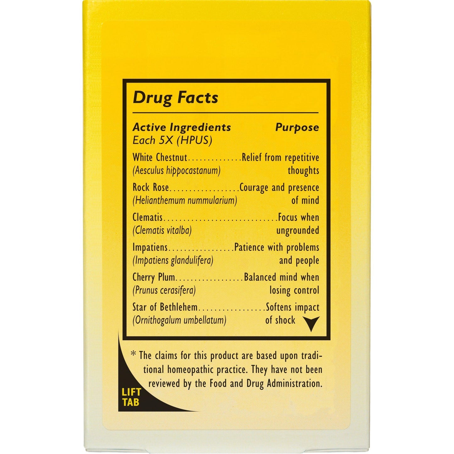 Back label of Bach RESCUE liquid sleep aid showing plant based ingredients and instructions.