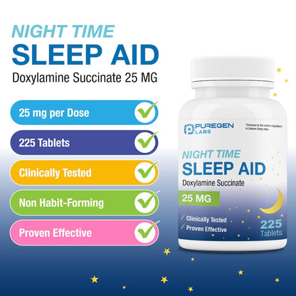 Close up view of the authentic non habit forming sleep aid tablets showing the easy to swallow blue pill design.