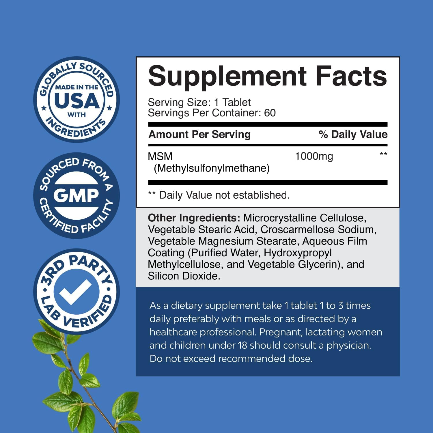 Premium USA imported MSM joint flexibility and collagen boosting tablets