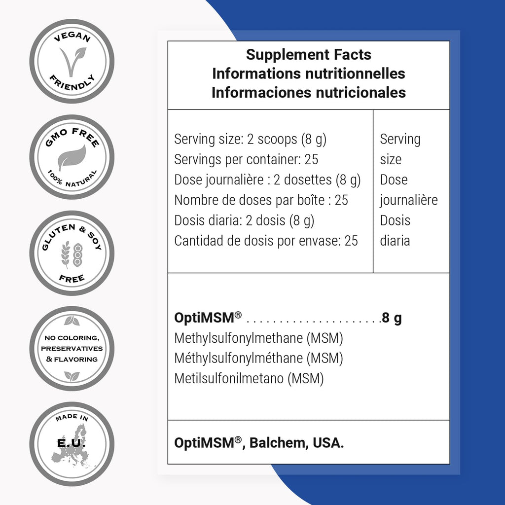 Supersmart OptiMSM dietary supplement ingredients and facts