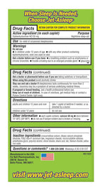 Clear high-resolution view of the warning labels on Jet-Asleep Double Strength 50mg sleep supplements regarding age restrictions.