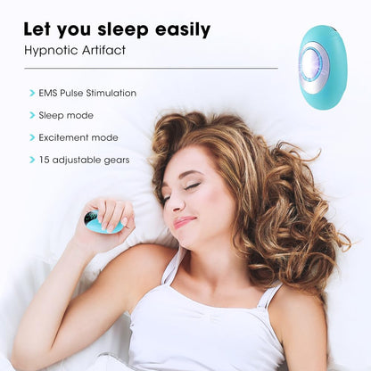 Side profile of the green portable sleep instrument highlighting the stainless steel contact plates and microcurrent sensors.
