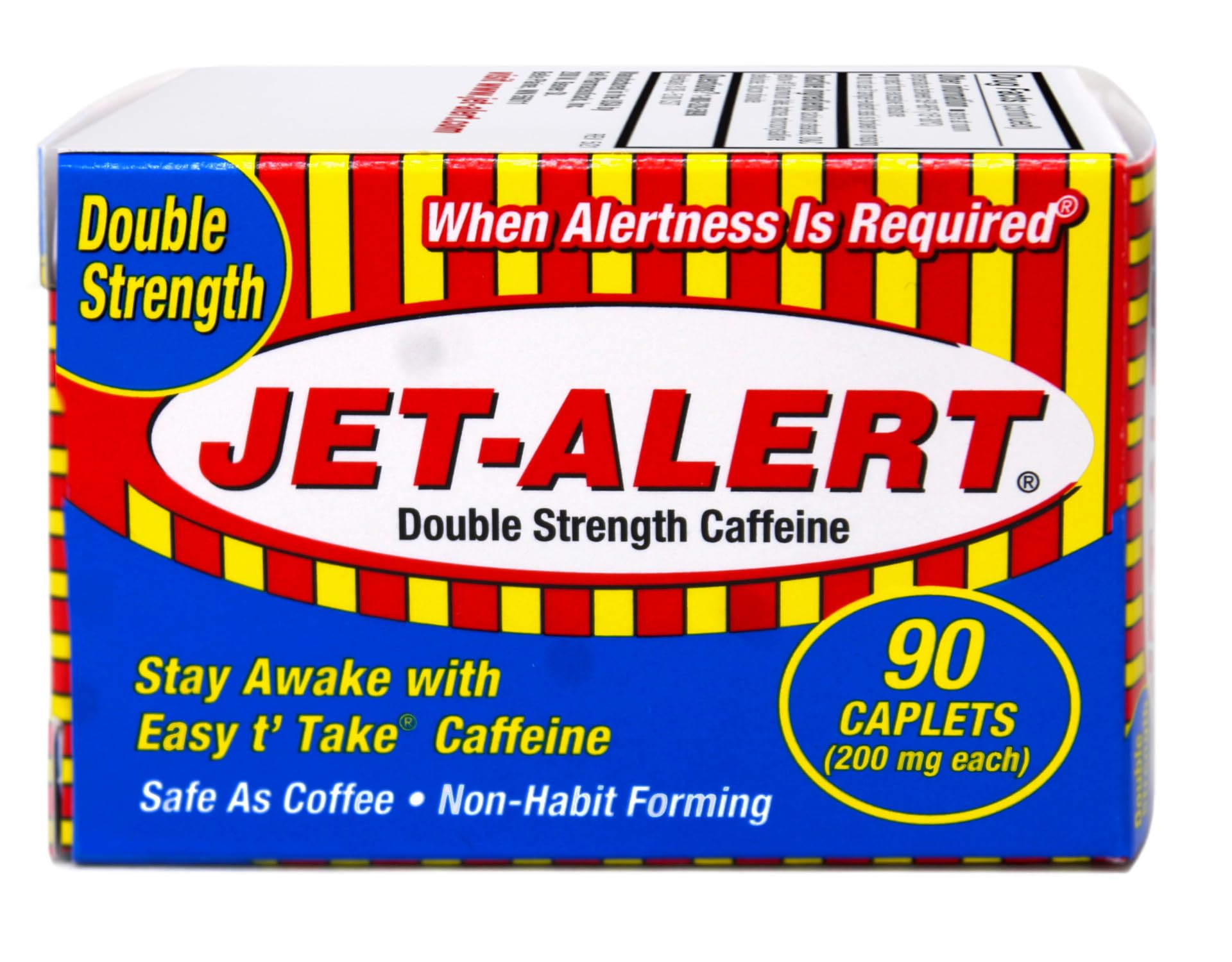 Jet-Alert caffeine pills 90 count bottle with supplement facts visible