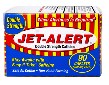 Jet-Alert caffeine pills 90 count bottle with supplement facts visible