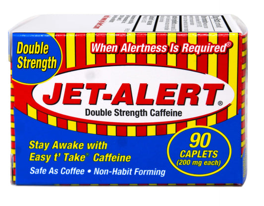 Jet-Alert caffeine pills 90 count bottle with supplement facts visible