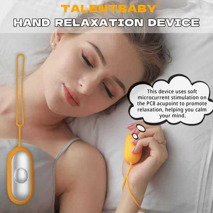TALENTBABY Compact Sleep Aid close up showing the single button interface and anti drop wrist lanyard.