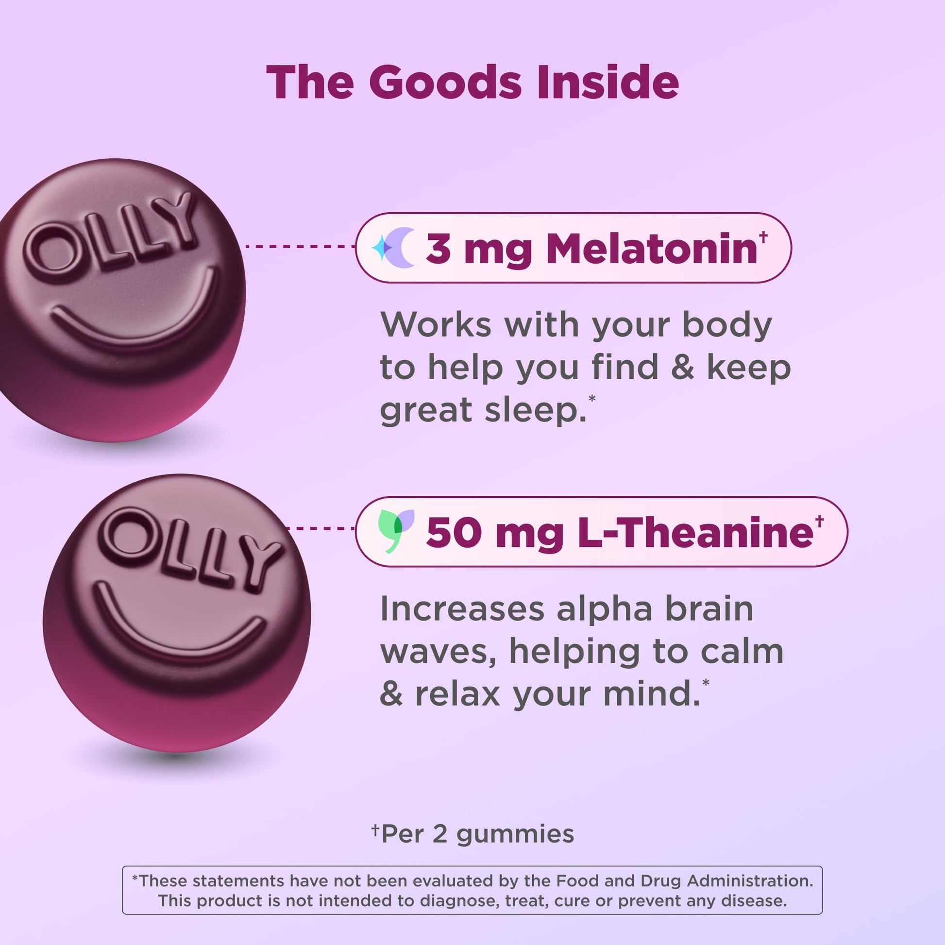 OLLY Melatonin Sleep Gummies nutrition facts label and ingredient details