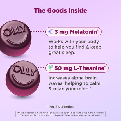 OLLY Melatonin Sleep Gummies nutrition facts label and ingredient details